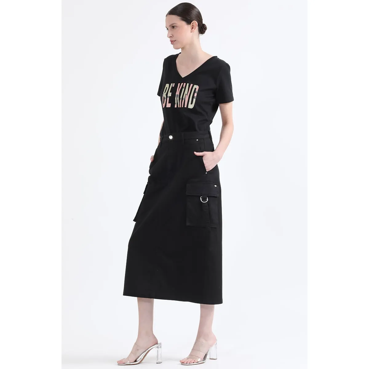 LIOLA - Falda Cargo Gabardina Negro Liola