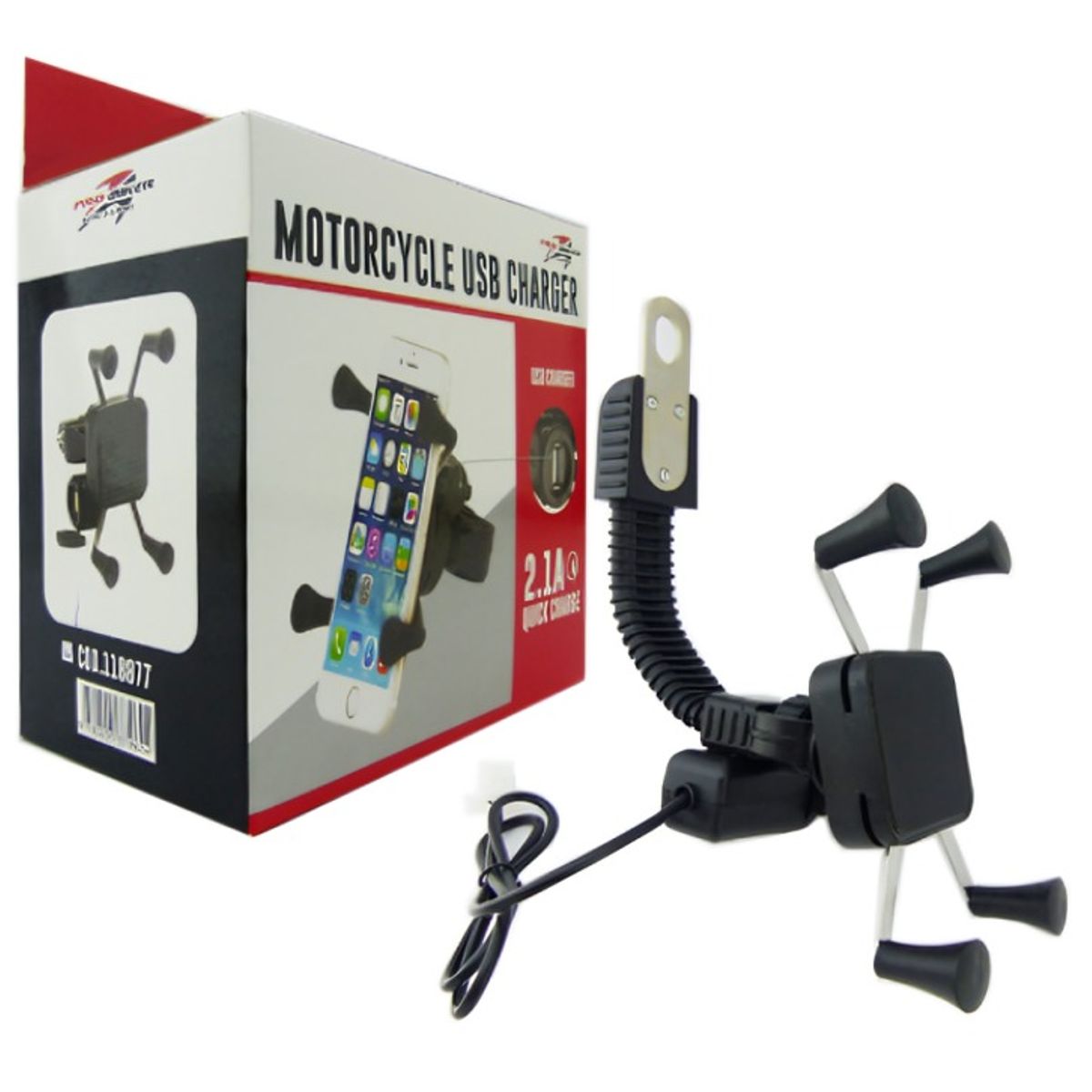 OEM - PORTA SMARTPHONE CON BRAZO PARA ESPEJO DE MOTO CON USB 21A