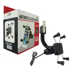 OEM - PORTA SMARTPHONE CON BRAZO PARA ESPEJO DE MOTO CON USB 21A