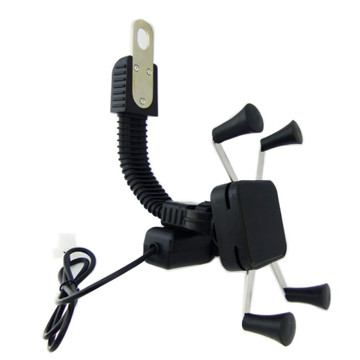 OEM - PORTA SMARTPHONE CON BRAZO PARA ESPEJO DE MOTO CON USB 21A