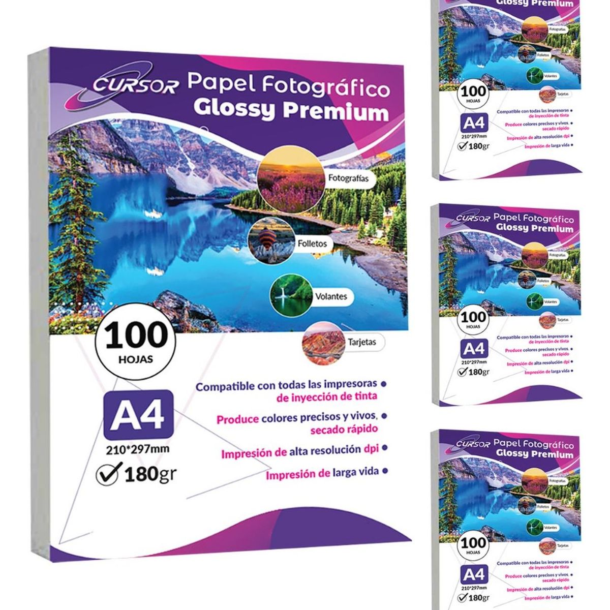CURSOR - Pack 400 Hjs Papel Fotográfico Glossy A4 180gr