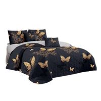 Cubrecama Quilt Verano King - Negro Mariposas KFL090