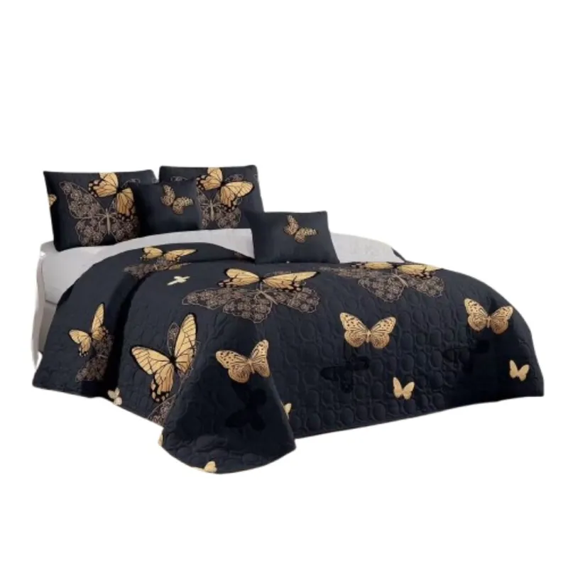 GENERICO - Cubrecama Quilt Verano King - Negro Mariposas KFL090