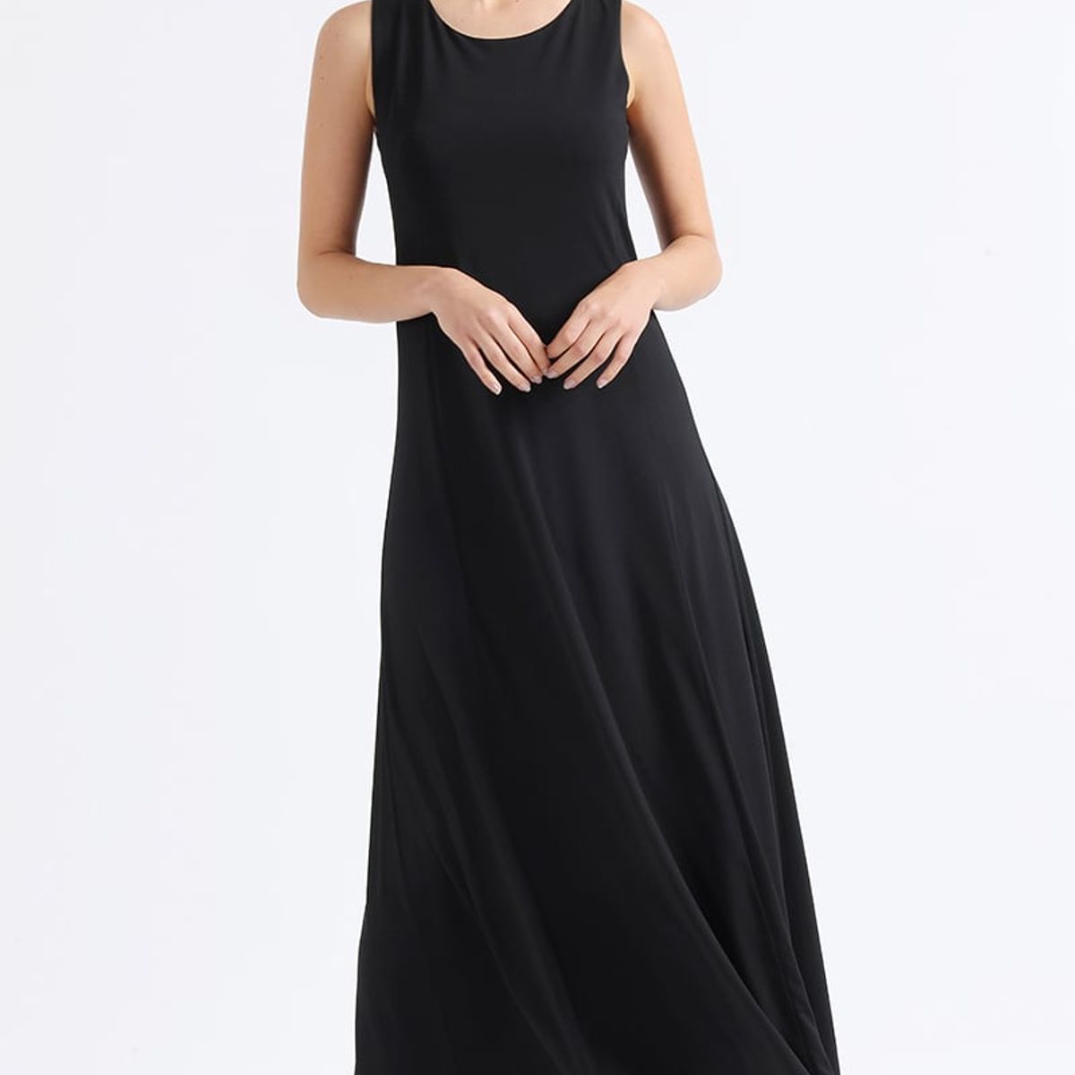 LIOLA - Vestido Largo Basico Punto, Negro Liola