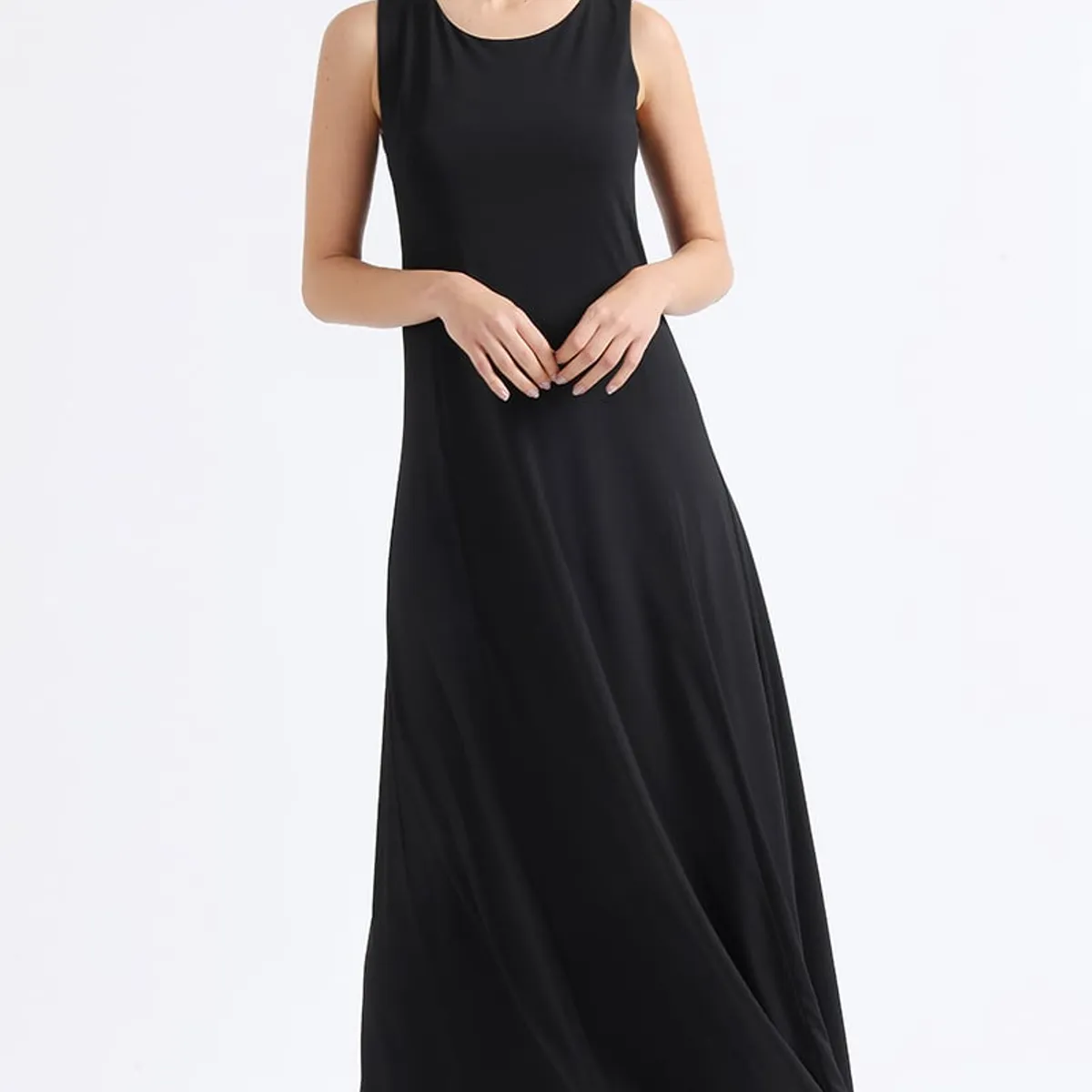 LIOLA - Vestido Largo Basico Punto, Negro Liola