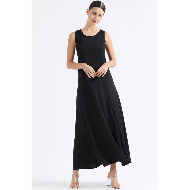 LIOLA - Vestido Largo Basico Punto, Negro Liola