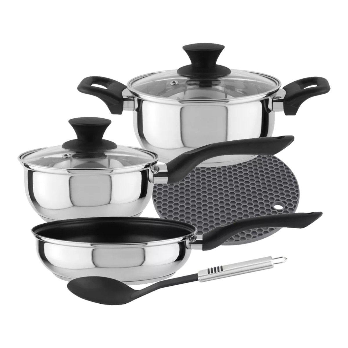 MARMICOC - Bateria De Cocina Marmicoc Juego De Ollas 7 Piezas Bali Acero Inoxidable Plateado