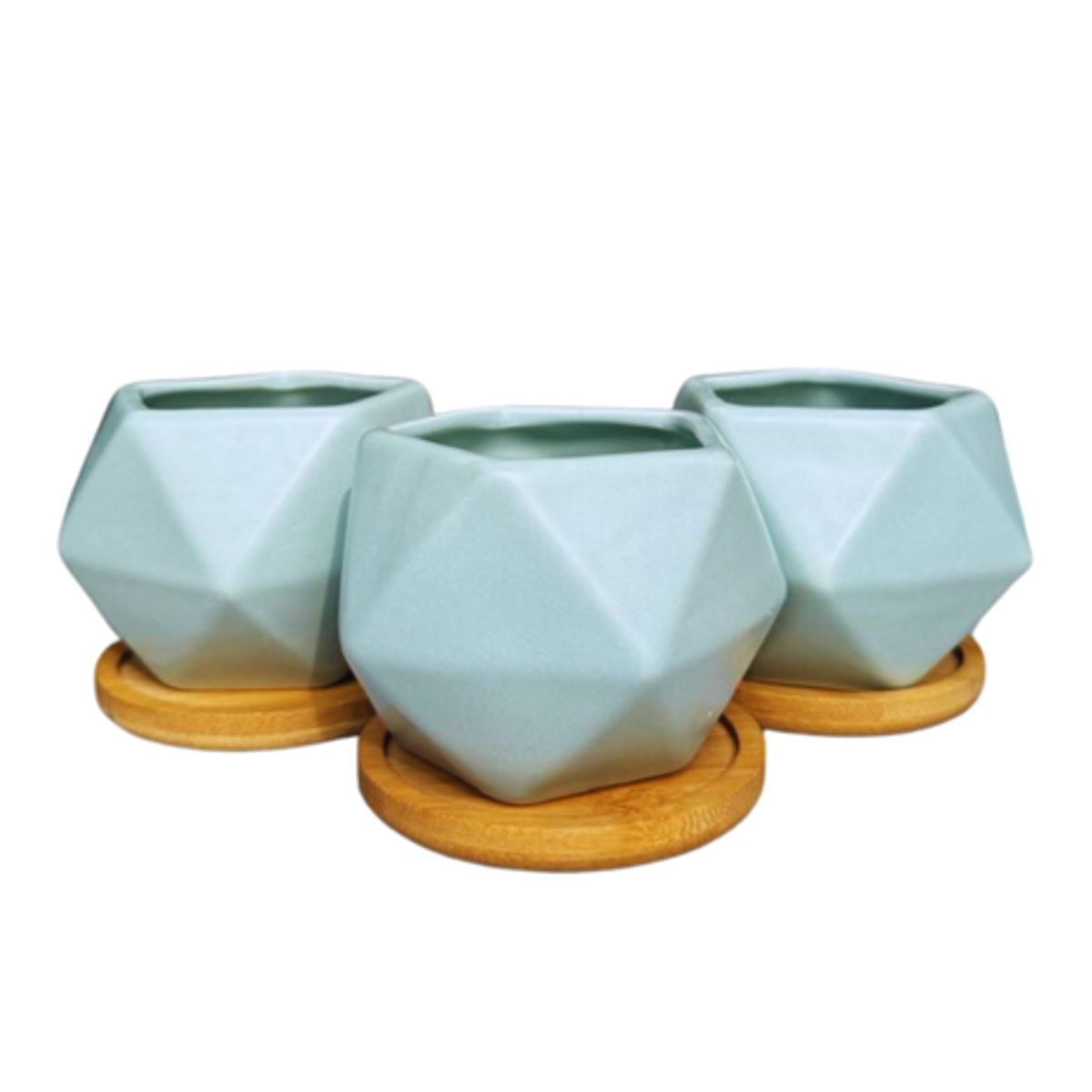 PLANT ME - Pack 3 Maceteros Decorativos con plato de madera