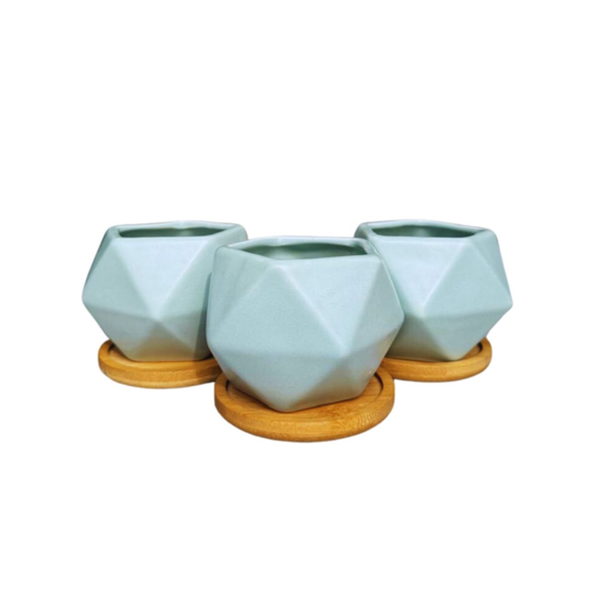 PLANT ME - Pack 3 Maceteros Decorativos con plato de madera