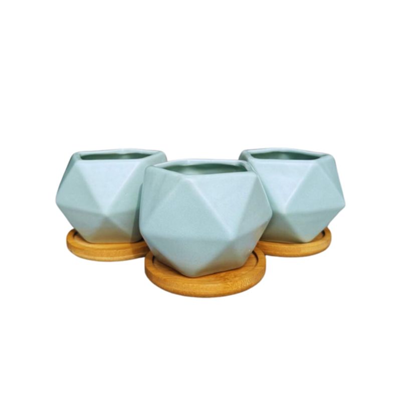 PLANT ME - Pack 3 Maceteros Decorativos con plato de madera