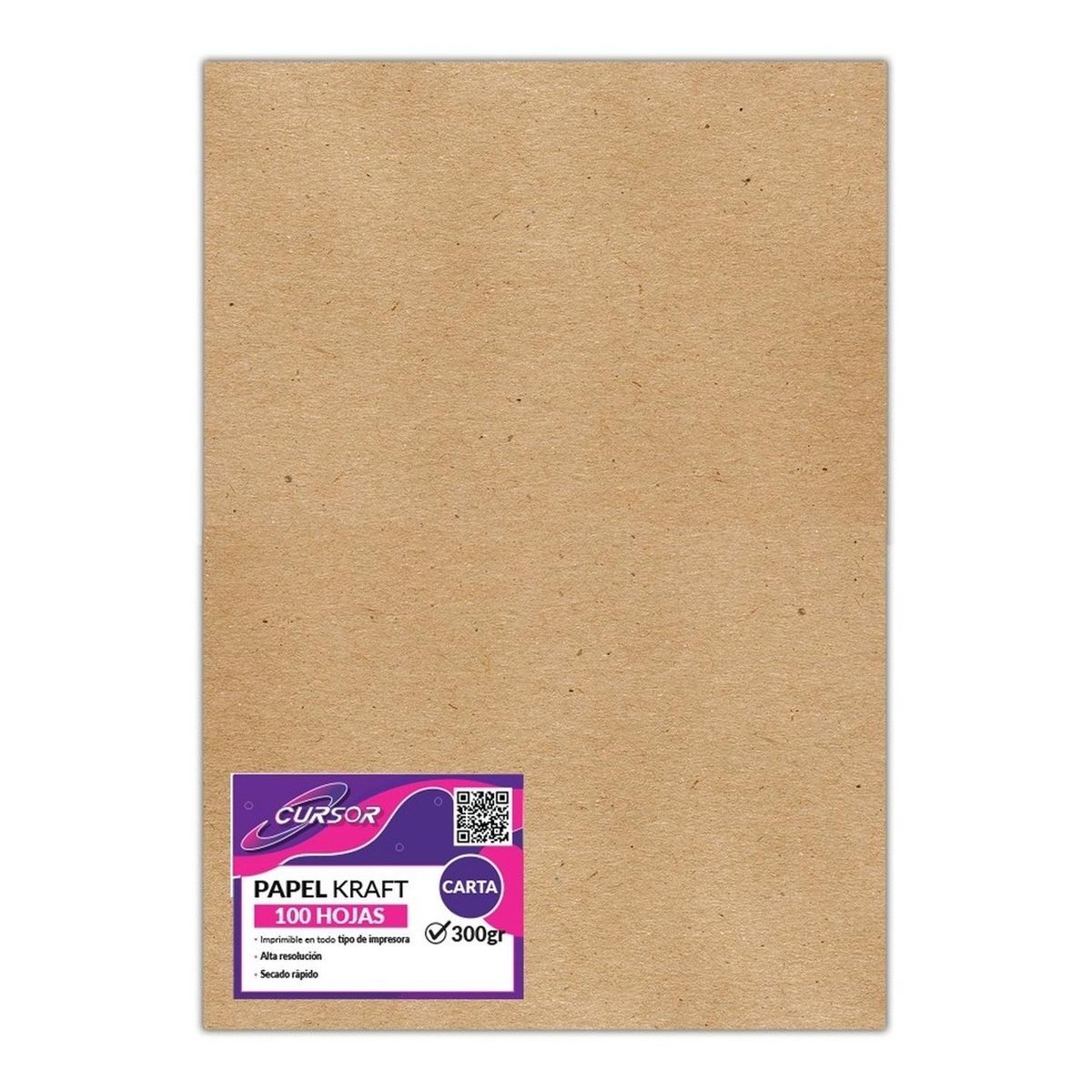 CURSOR - Cartulina Papel Kraft 300 Gr 100 Hojas Carta - Marron claro
