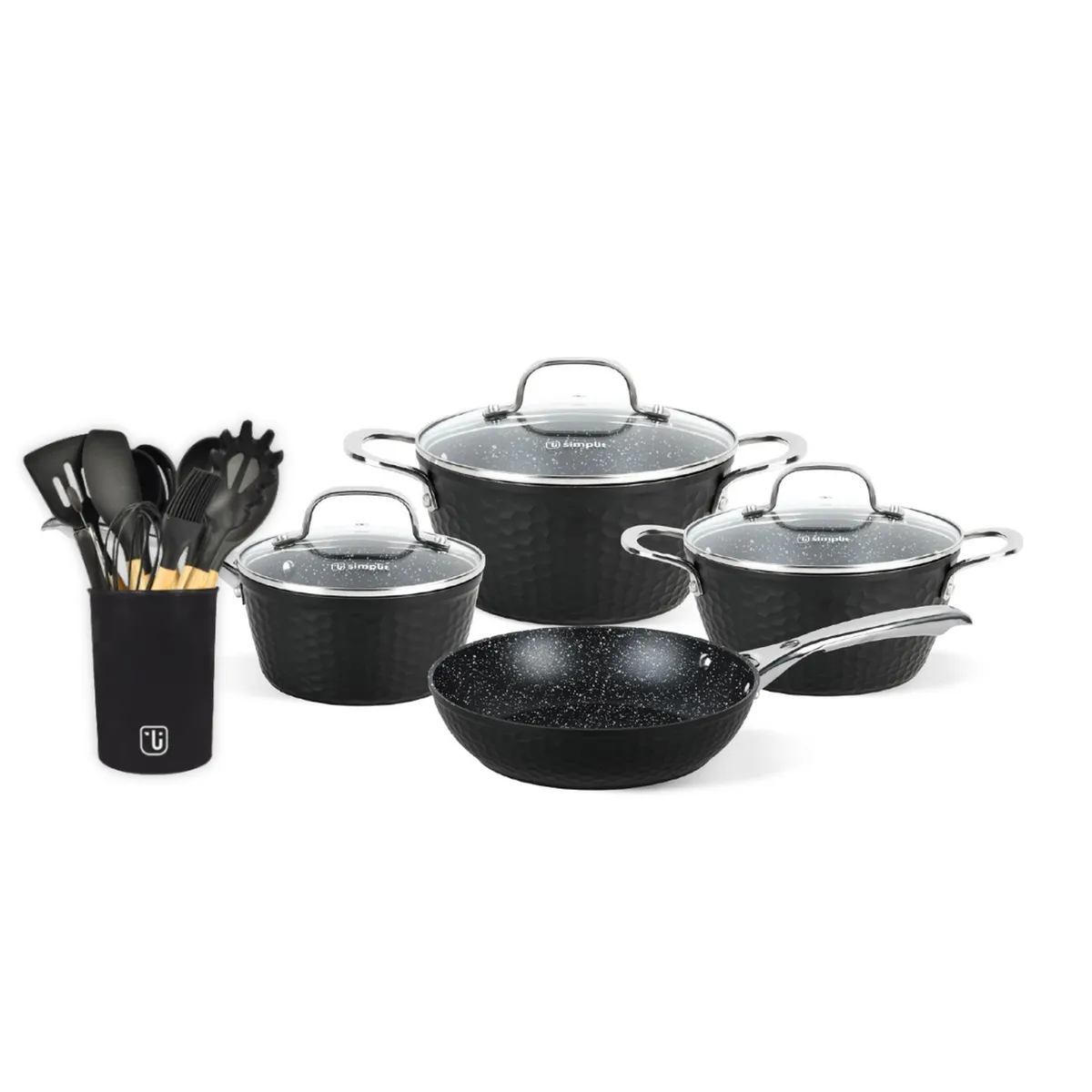 SIMPLIT - Pack Batería Copper 7Pz + Set 12 Utensilios Negro Simplit