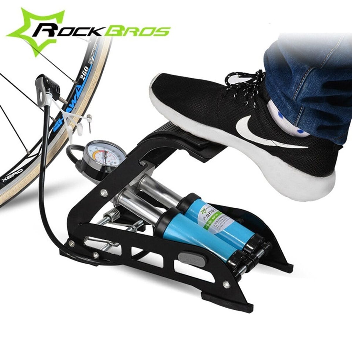 ROCKBROS - inflador de neumaicos de Pie doble cilindro Rockbros FP4411