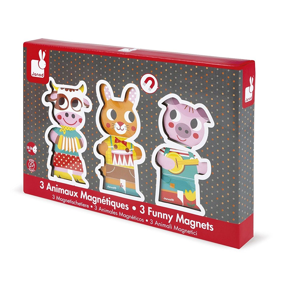 JANOD - Juego De 3 Personajes Magnéticos De Madera Puzzle Niños