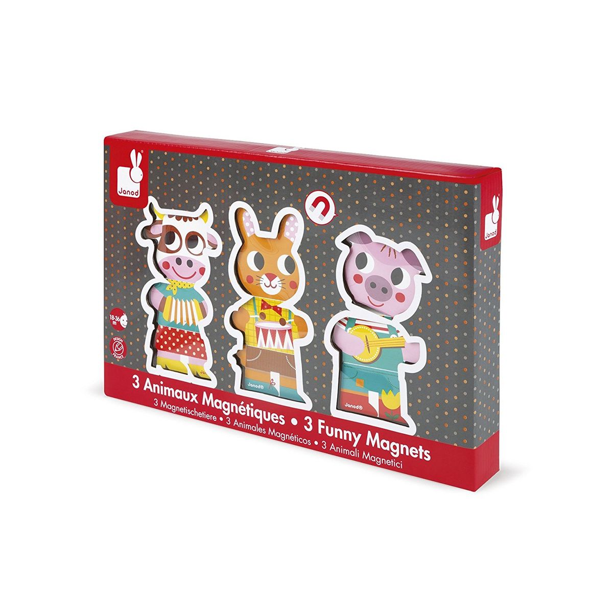 JANOD - Juego De 3 Personajes Magnéticos De Madera Puzzle Niños