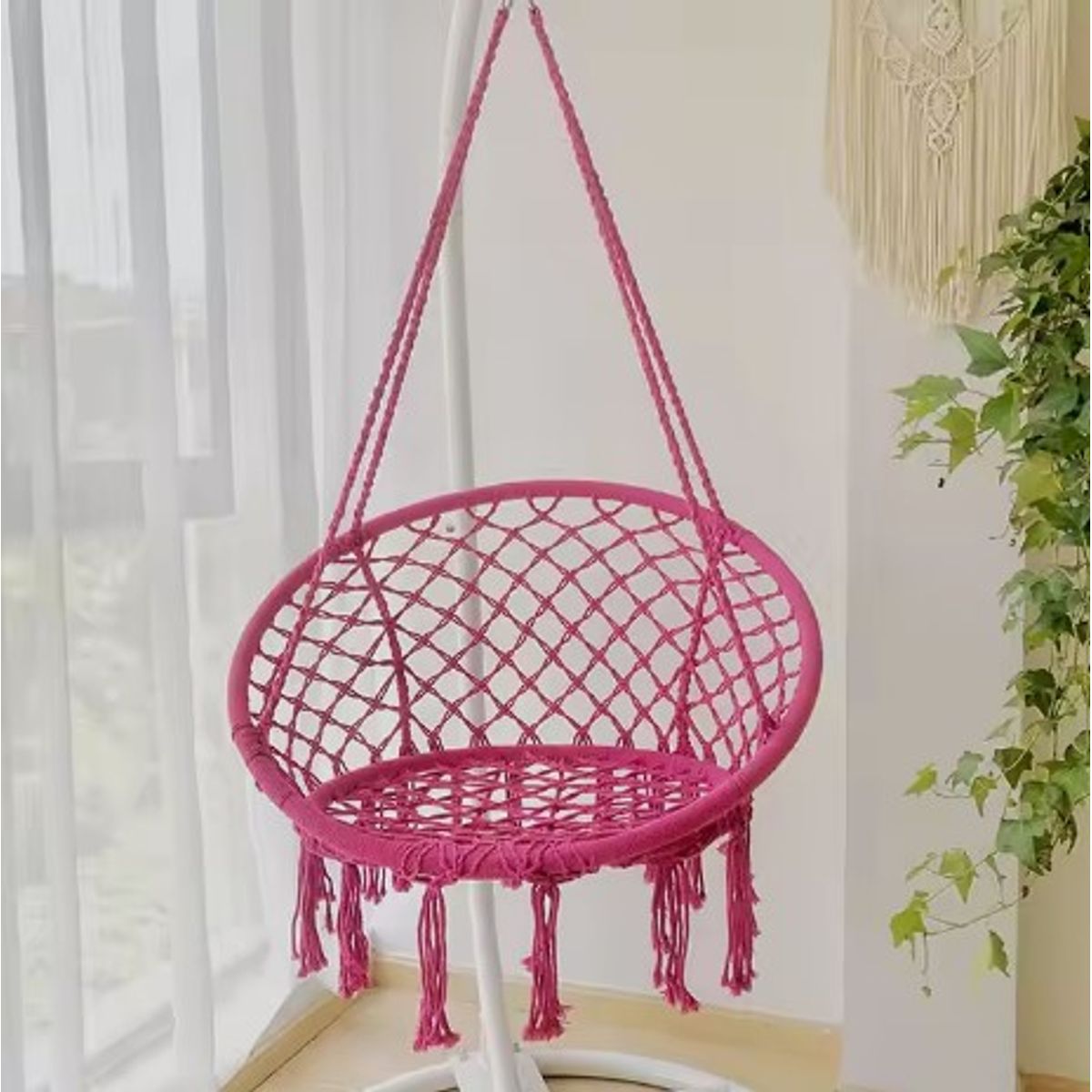 GENERICO - SILLA COLGANTE TIPO HAMACA COLOR FUCSIA ESPECIAL PARA JARDIN O DORMITORIOS
