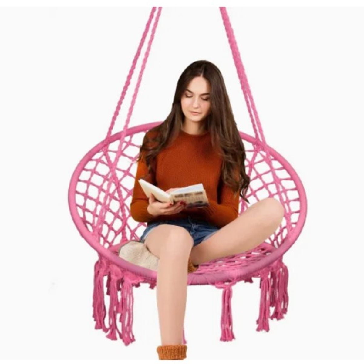 GENERICO - SILLA HAMACA COLGANTE COLOR FUCSIA ESPECIAL JARDIN O DORMITORIOS