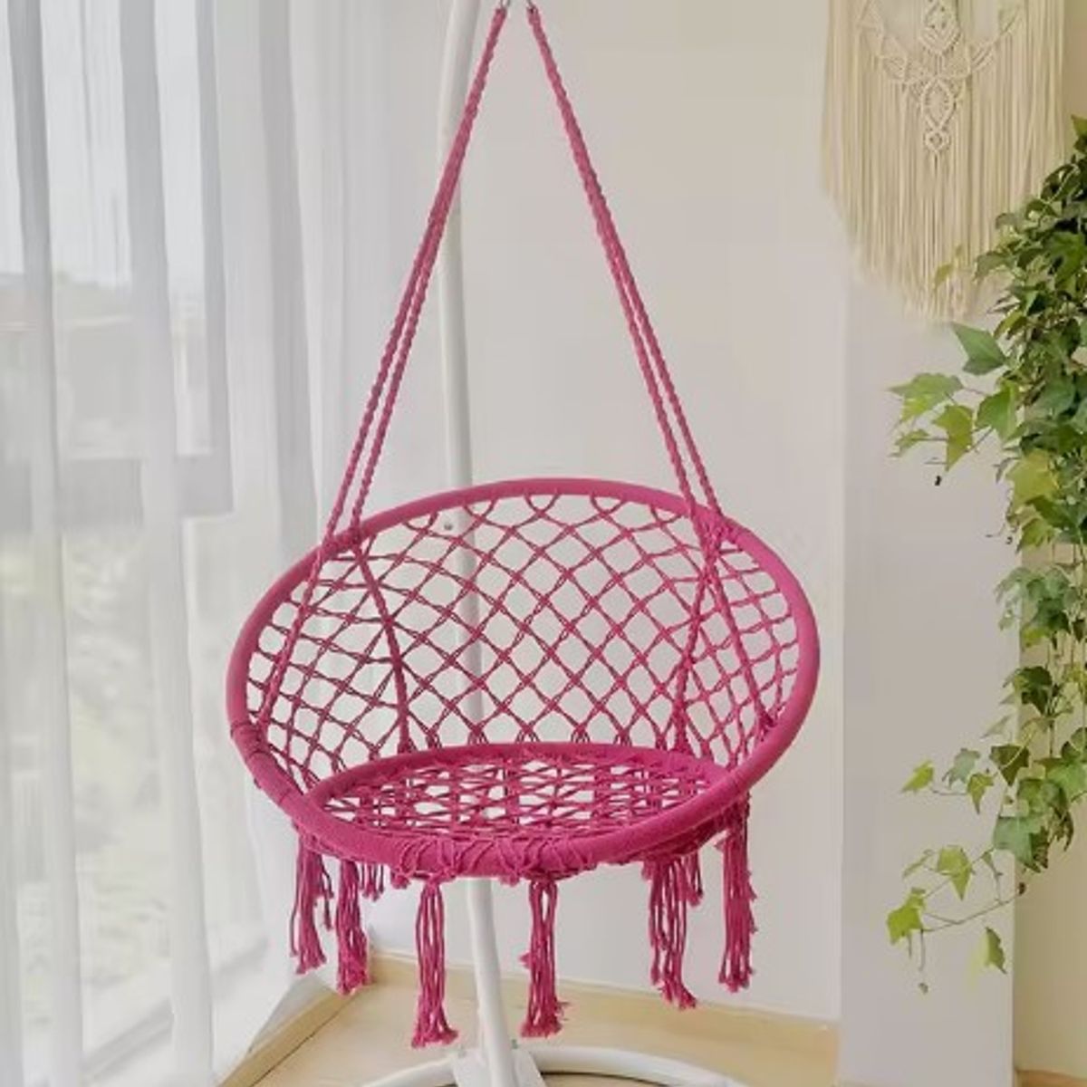 GENERICO - SILLA COLGANTE TIPO HAMACA ESPECIAL JARDIN O DORMITORIOS COLOR FUCSIA