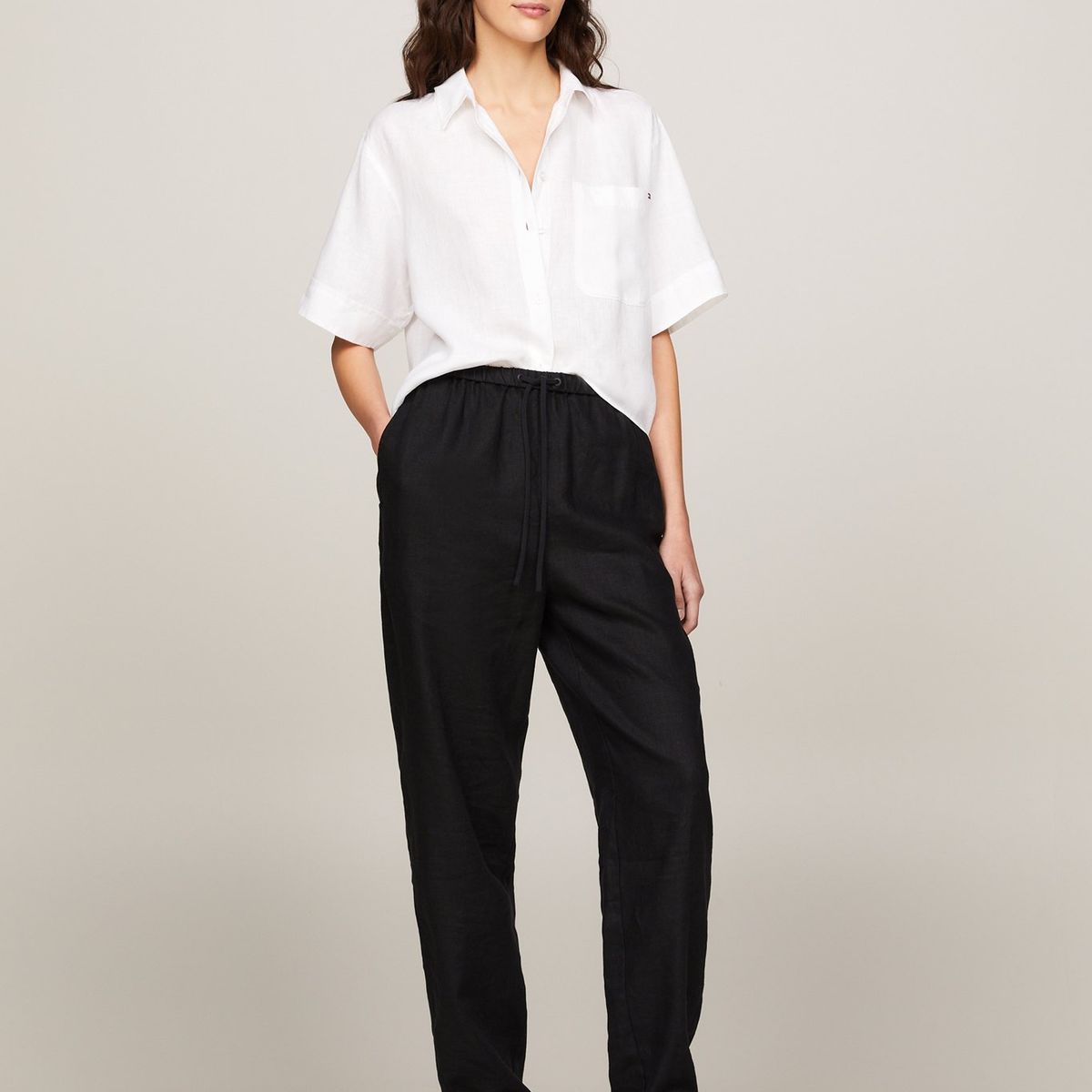 TOMMY HILFIGER - Pantalón Casual Cónico Con Cordón Negro Tommy Hilfiger
