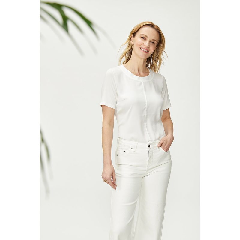 MA GRIFFE - Polera Manga Corta Crudo Mujer Magriffe