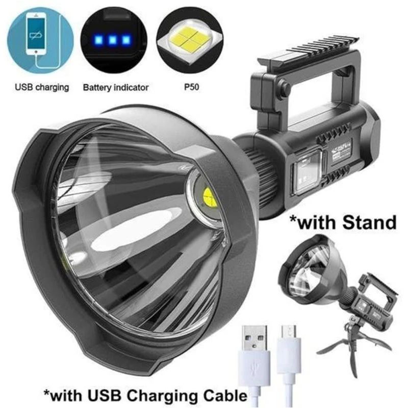GENERICO - Foco Linterna Led Largo Alcance 600 Metros + Usb + Trípode