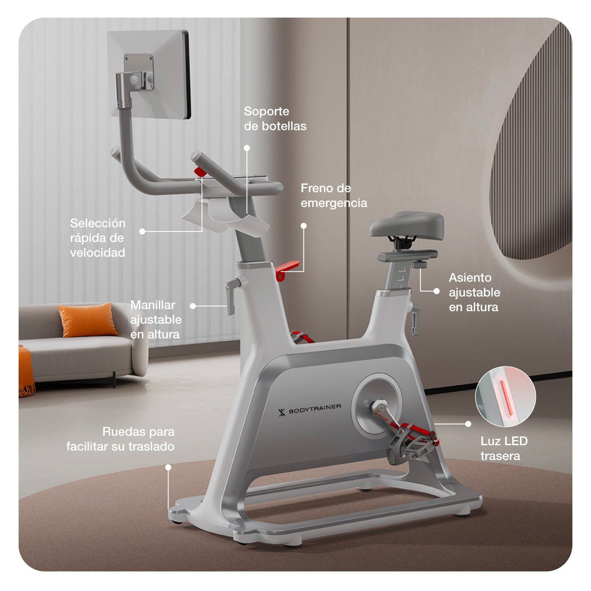BODYTRAINER - Bicicleta Spinning Magnética 6kg Bodytrainer Deluxe Pantalla