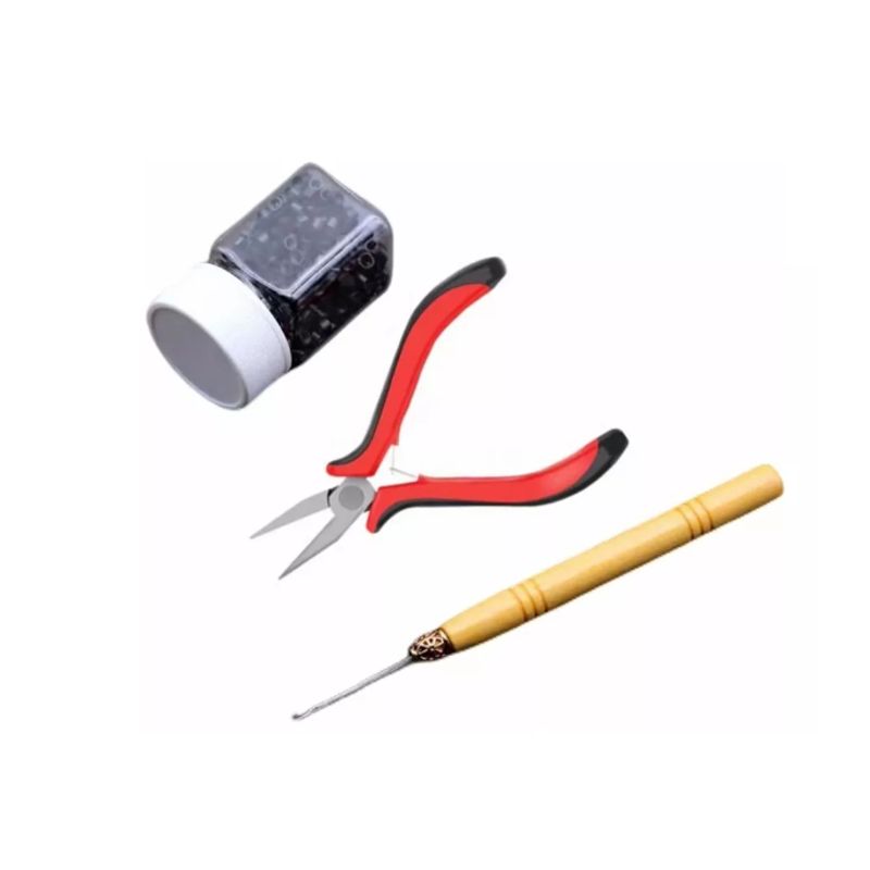 GENERICO - Kit 3 Extensiones De Pelo Microring+ Alicate NEGRO