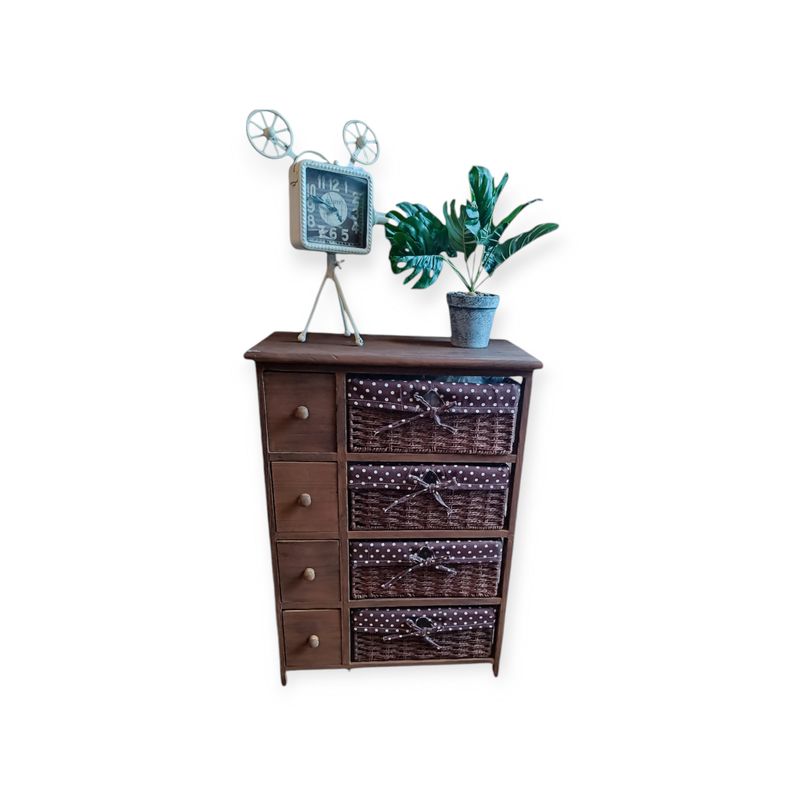 GENERICO - MUEBLE ORGANIZADOR CAFE EN MADERA CON CANASTOS LUNARES