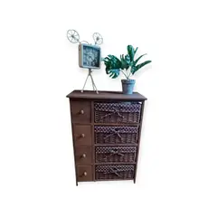 GENERICO - MUEBLE ORGANIZADOR CAFE EN MADERA CON CANASTOS LUNARES