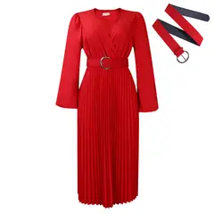 TIOZONEY - Vestido largo de manga larga y cuello en V