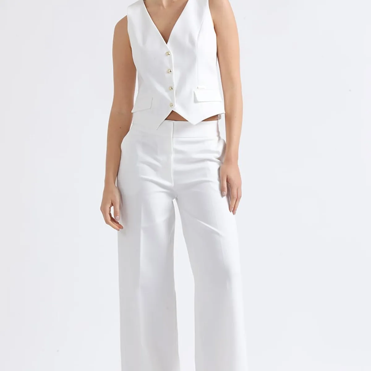 LIOLA - Pantalon Ancho, Tiro Alto, Crudo Liola