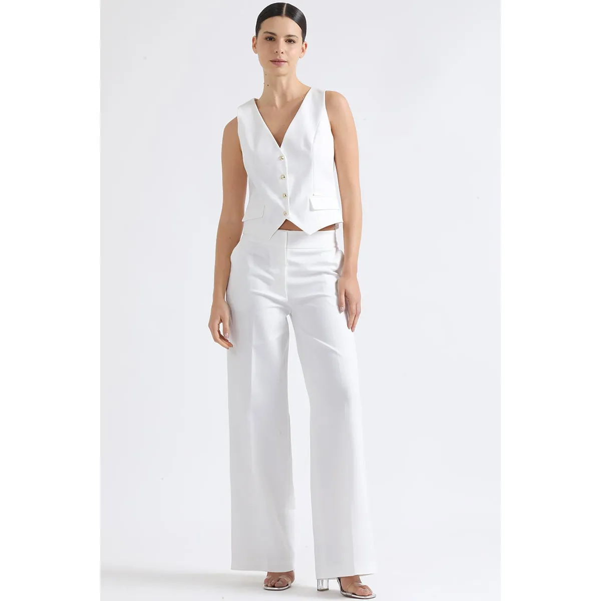 LIOLA - Pantalon Ancho, Tiro Alto, Crudo Liola