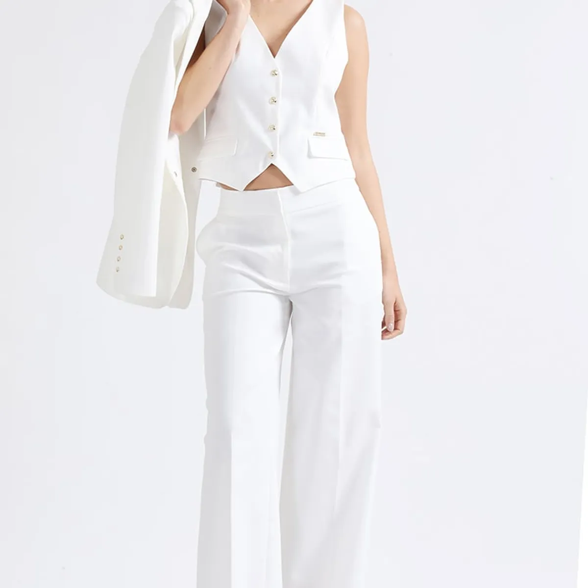 LIOLA - Pantalon Ancho, Tiro Alto, Crudo Liola