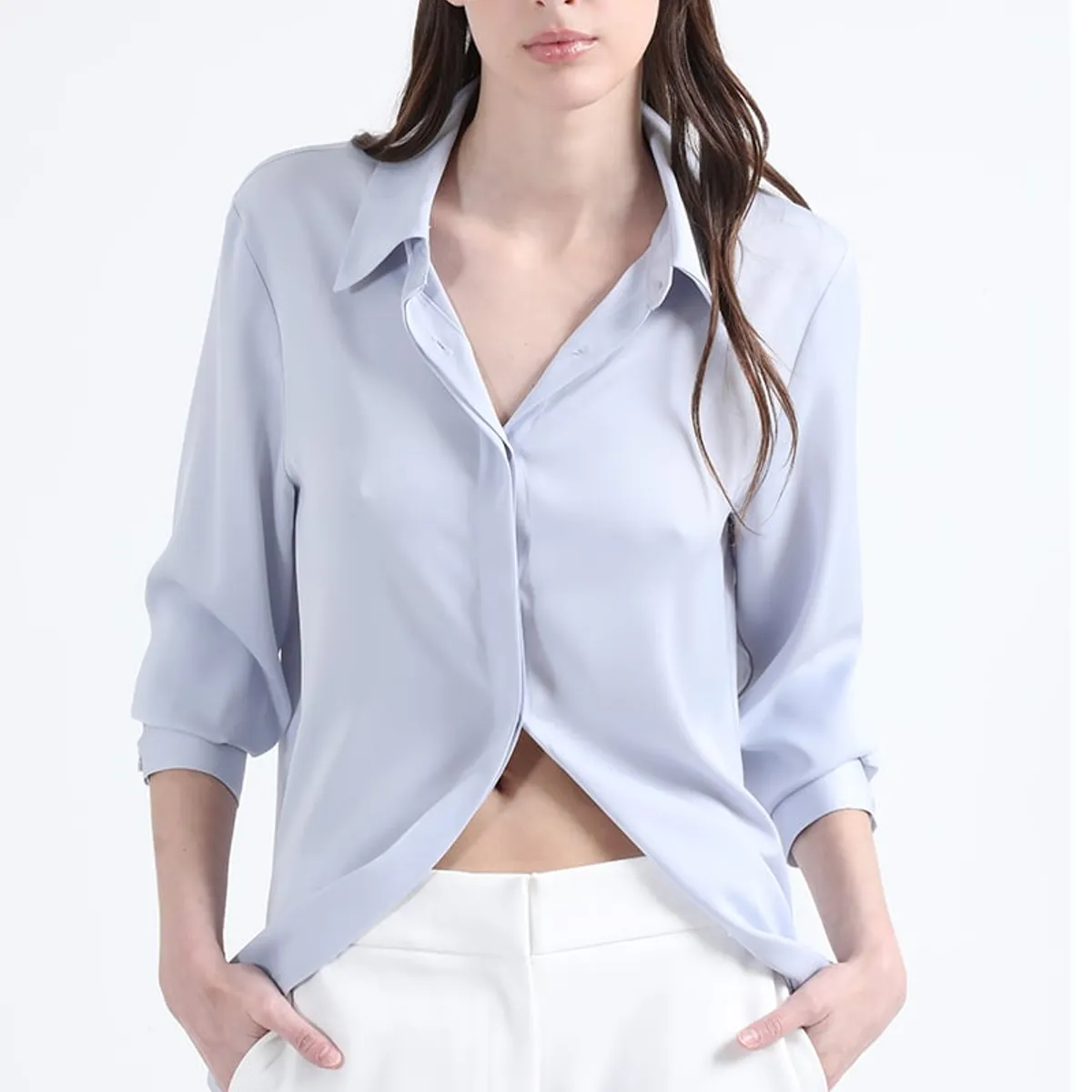 LIOLA - Blusa Basica Satin Opaco, Celeste Liola