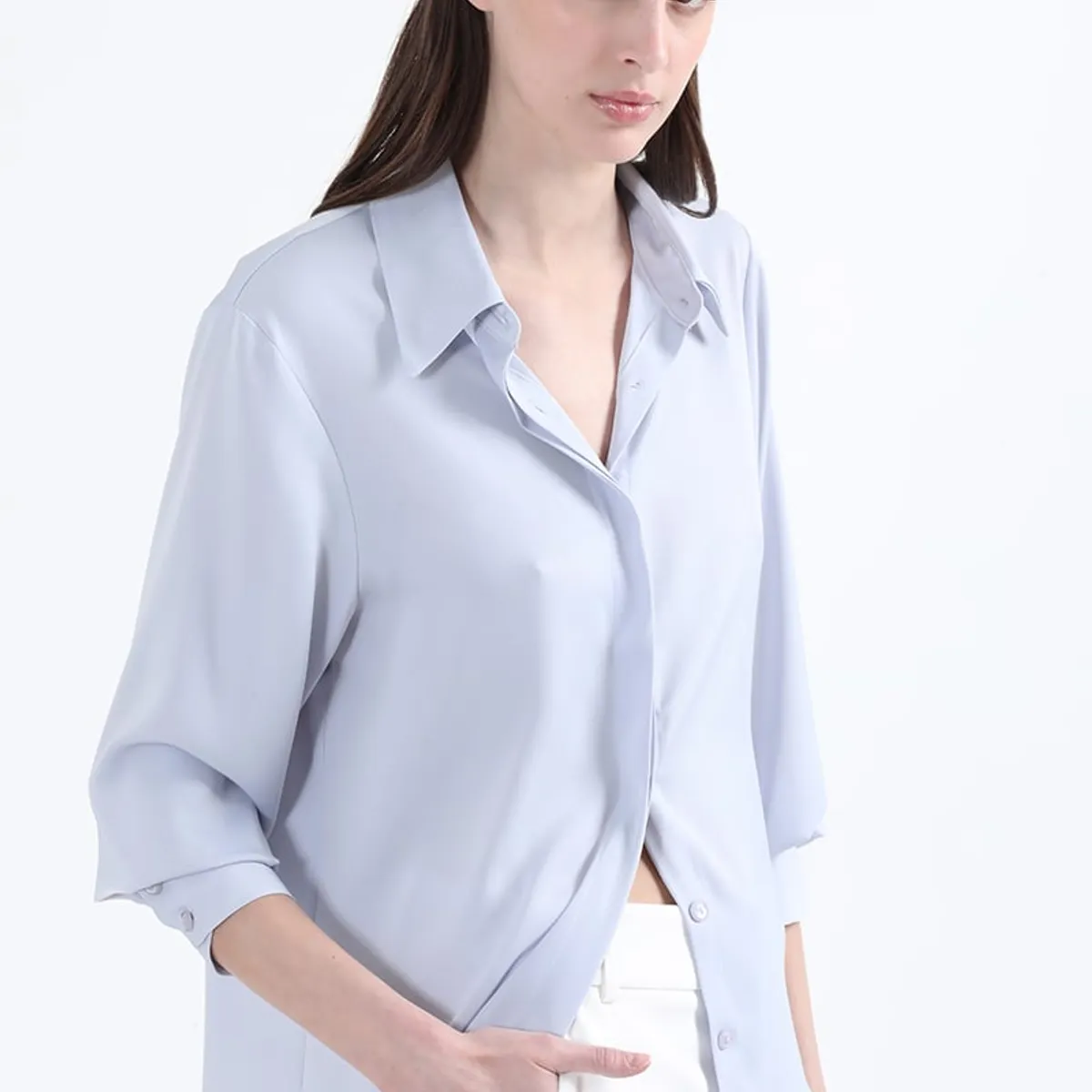 LIOLA - Blusa Basica Satin Opaco, Celeste Liola