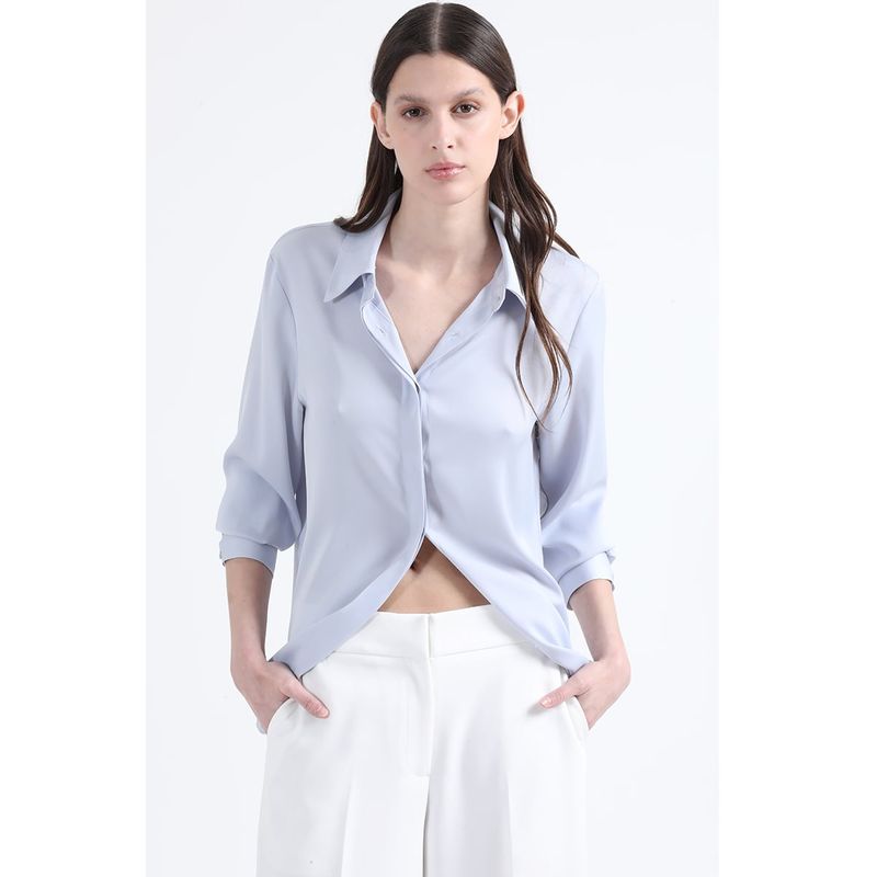 LIOLA - Blusa Basica Satin Opaco, Celeste Liola