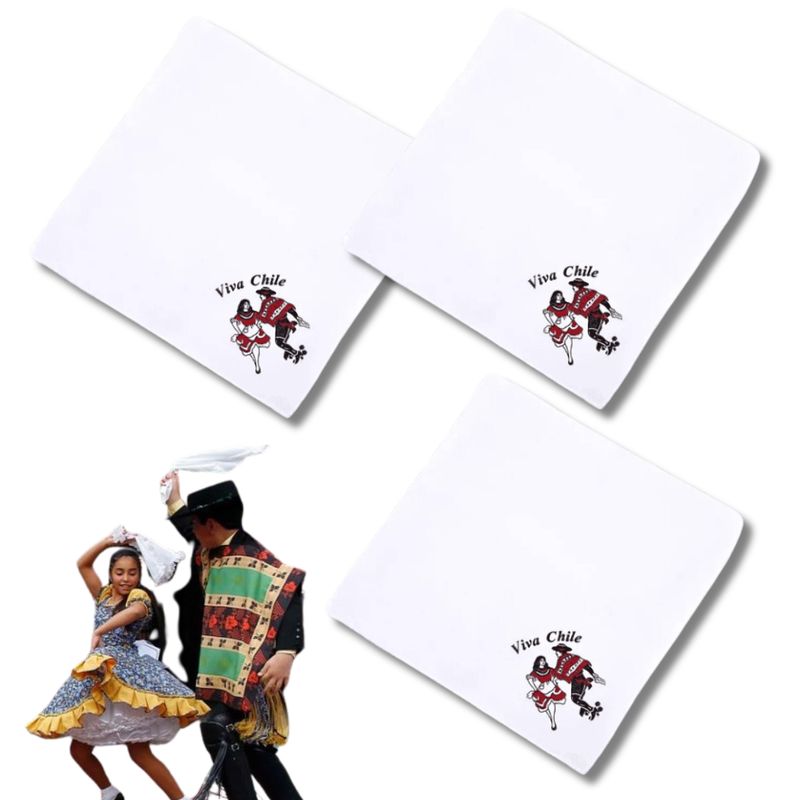 UTILISIMO - Pack 3 Pañuelos blancos bordado Pareja Baile Cueca 45x45 cm