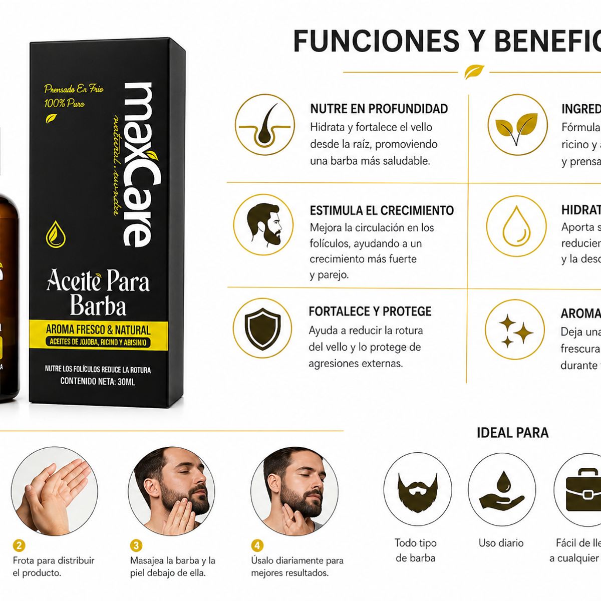 MAXCARE - Pack X 6 Aceite Para Barba Y Cabello Beard Maxcare Oil 30ml
