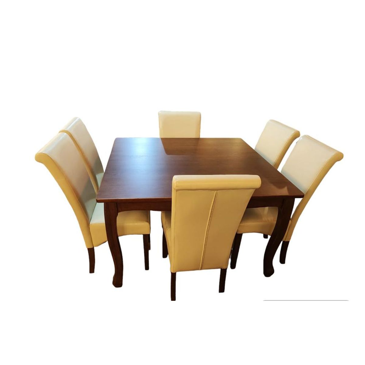 SPAZZIO - Comedor mesa Retro cuadrada café mate + 6 sillas Bocaccio pu beige