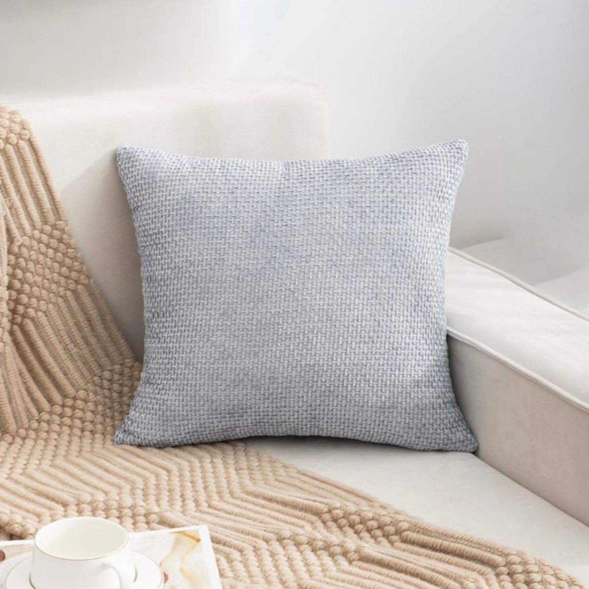 GENERICO - Par de  Fundas de Cojín Estilo Chenille Cuadrille-Gris