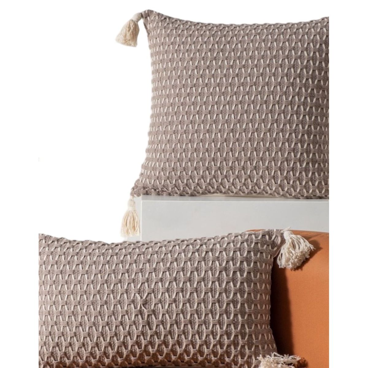 GENERICO - Pack 4 Fundas de Cojín Estilo Croché-Marrón