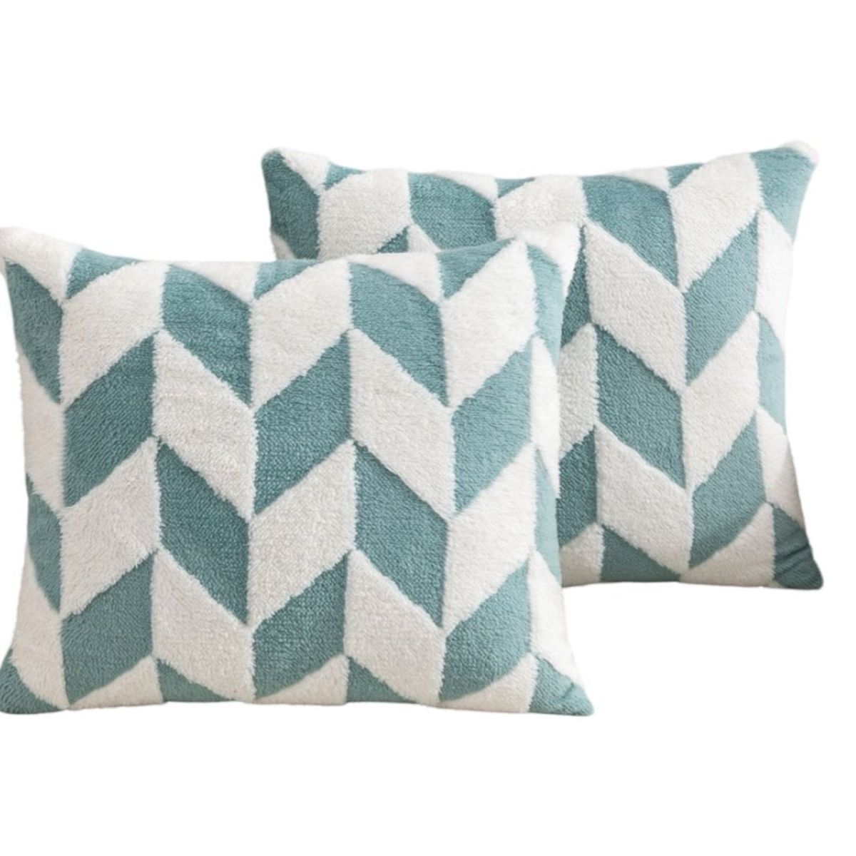 GENERICO - Pack de 4 Fundas de Cojín Peludas con Rombos-Turquesa