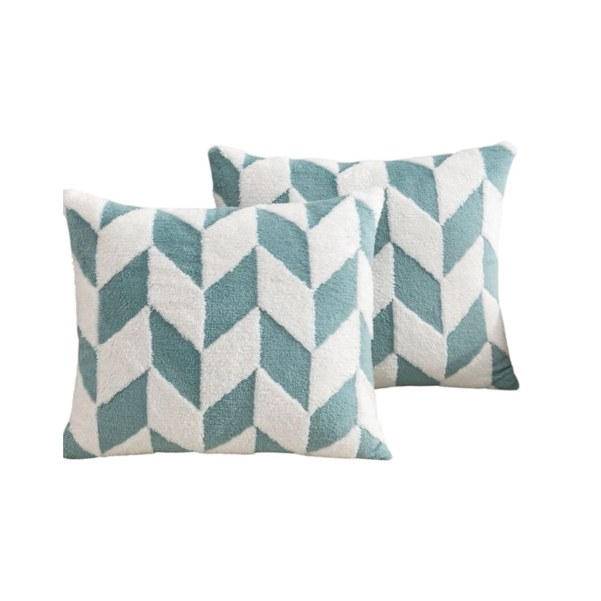 GENERICO - Pack de 4 Fundas de Cojín Peludas con Rombos-Turquesa