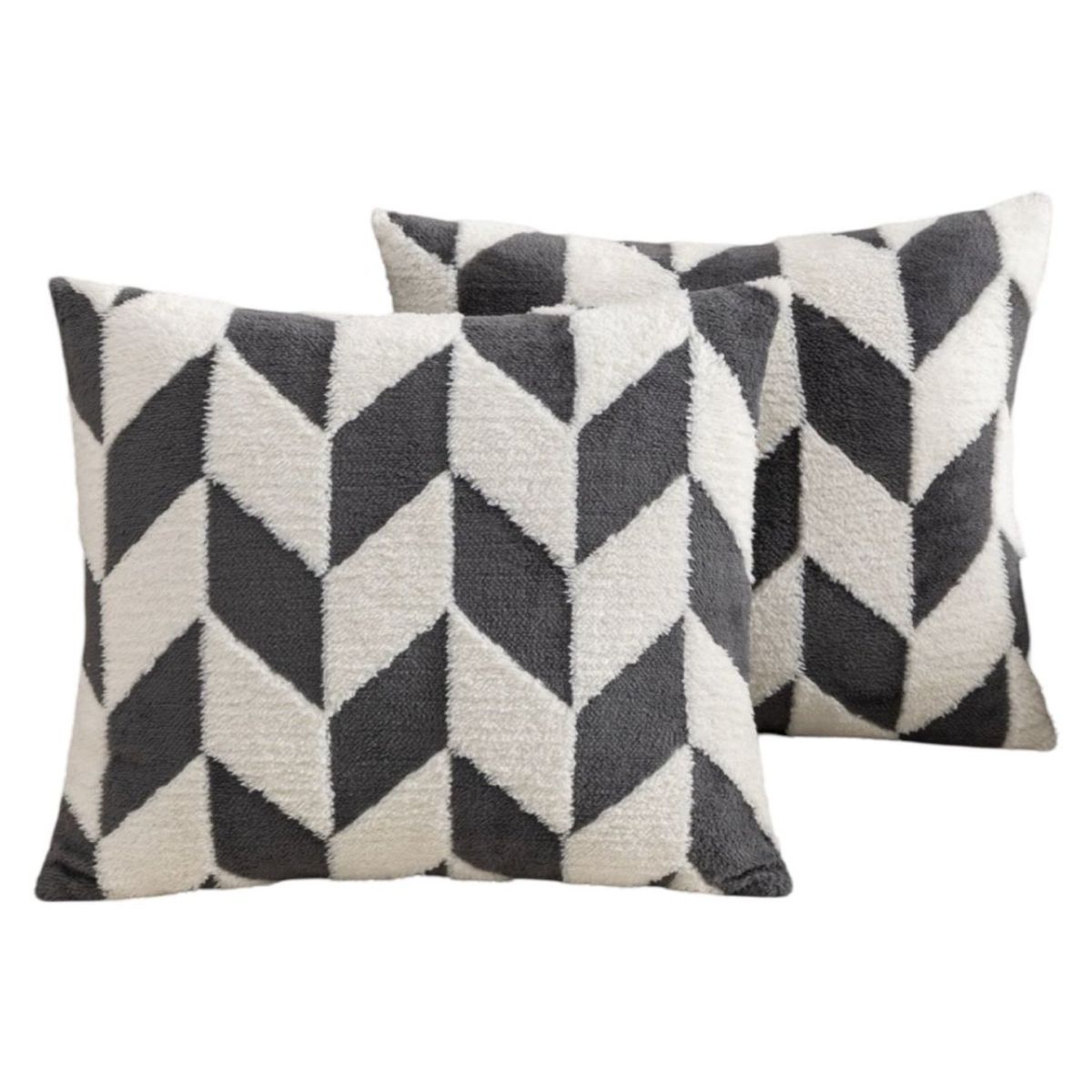 GENERICO - Par de Fundas de Cojín Peludas con Rombos-Negro