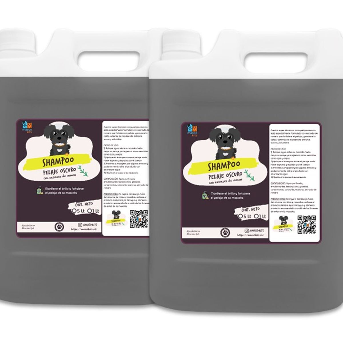 MASCOKITS - Pack 2 Shampoo De Romero Pelaje Negro 5 Lt Perros & Mascotas