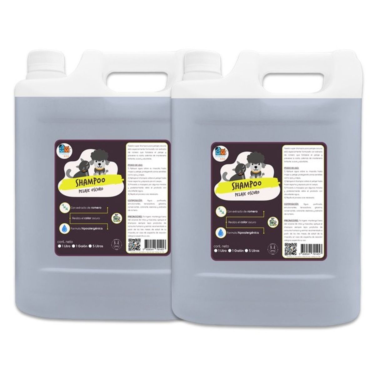 MASCOKITS - Pack 2 Shampoo De Romero Pelaje Negro 5 Lt Perros & Mascotas