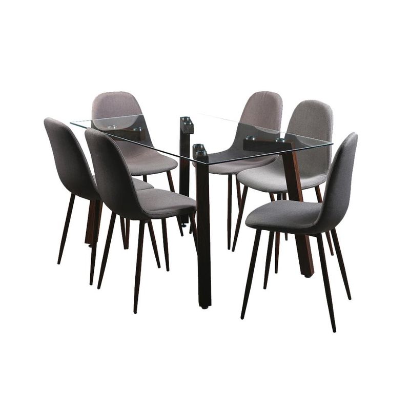 SPAZZIO - Comedor mesa Jockey nogal + 6 sillas Cross nogalcanela