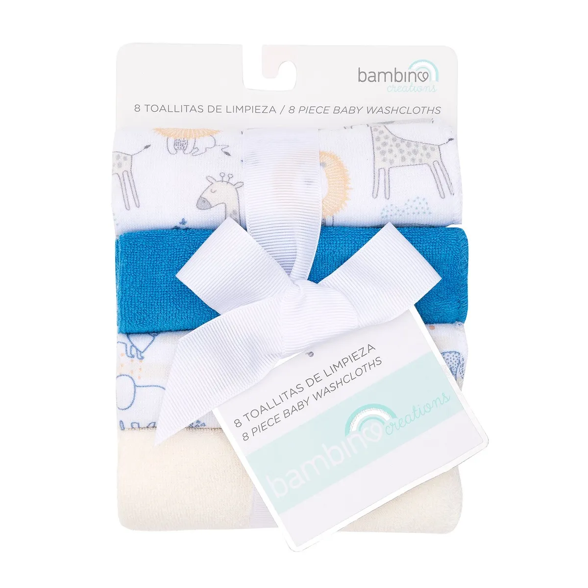 BAMBINO - Set 8 Toallitas De Limpieza Azul Animales Niño