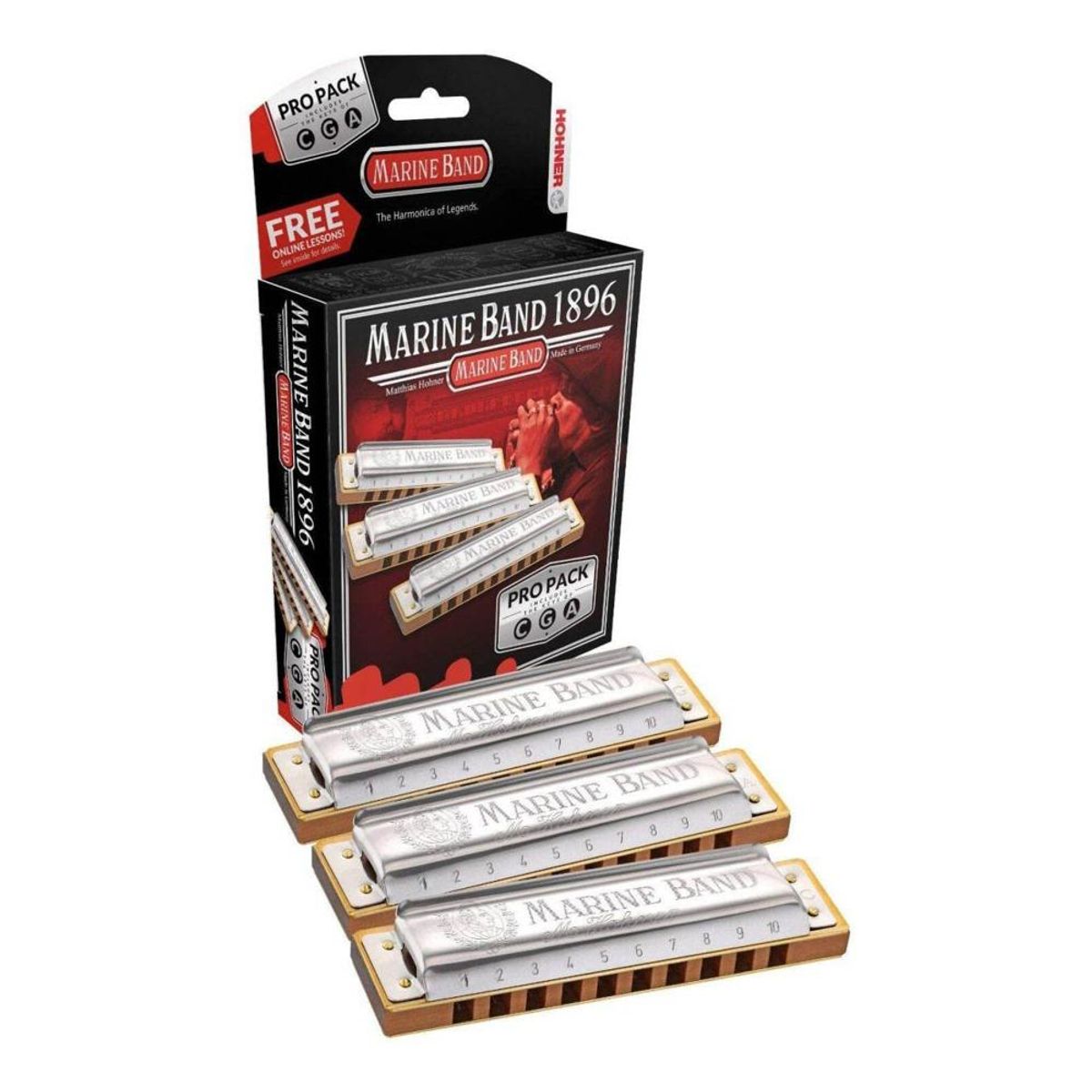 HOHNER - Pack de Armónicas Hohner Marine Band 1896 diatónicas C G A