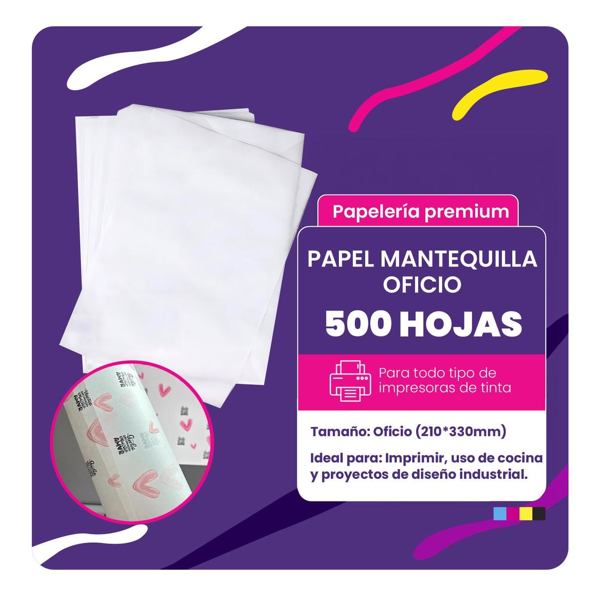 CURSOR - Papel Mantequilla 500 Hojas Oficio Imprimible Cursor